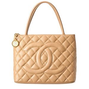 Chanel Neutral Quilted Caviar Leather Medallion Tote (Authentic Pre-Owned)